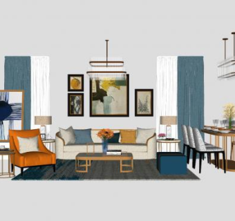 北欧包豪斯客厅设计SU模型下载_sketchup草图大师SKP模型