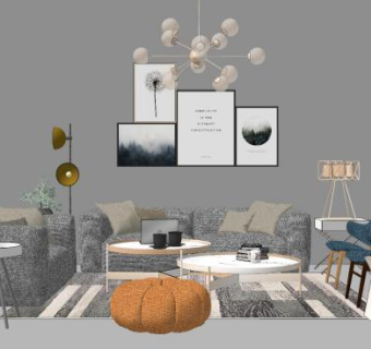 北欧简约软装设计SU模型下载_sketchup草图大师SKP模型