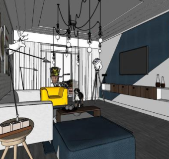 北欧现代风格客厅SU模型下载_sketchup草图大师SKP模型