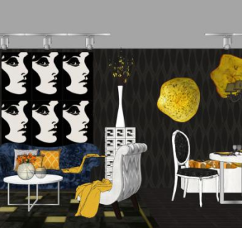 现代装饰主义客厅SU模型下载_sketchup草图大师SKP模型