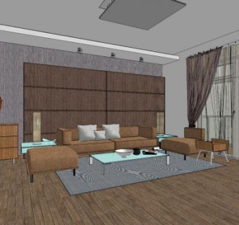 现代北欧复式客餐厅SU模型下载_sketchup草图大师SKP模型