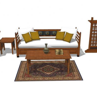 中式家具组合客厅SU模型下载_sketchup草图大师SKP模型