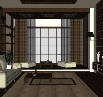 欧式客厅装修设计SU模型下载_sketchup草图大师SKP模型