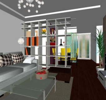 现代户型客餐厅SU模型下载_sketchup草图大师SKP模型