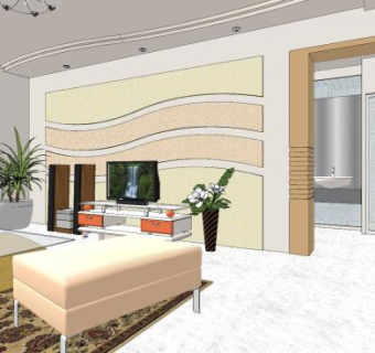 现代清新客厅SU模型下载_sketchup草图大师SKP模型