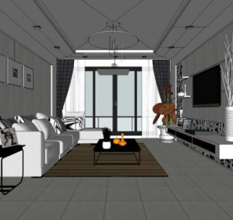 现代简约客厅设计sketchup模型下载_sketchup草图大师SKP模型