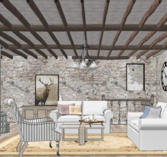 简欧客厅SU模型下载_sketchup草图大师SKP模型