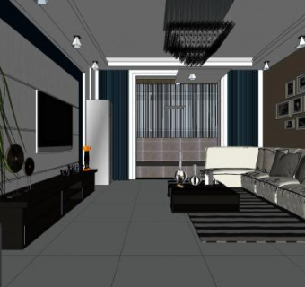 现代客厅室内设计sketchup模型下载_sketchup草图大师SKP模型