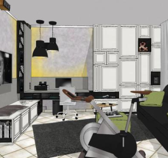 现代客厅装修设计SU模型下载_sketchup草图大师SKP模型