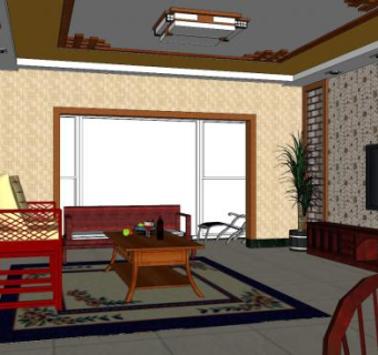 中式客厅室内sketchup模型下载_sketchup草图大师SKP模型