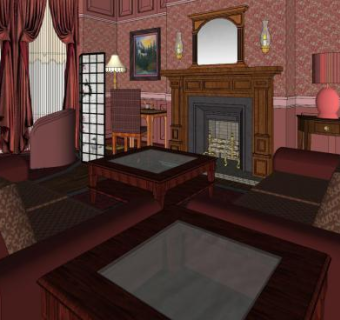 美式别墅客厅室内SU模型下载_sketchup草图大师SKP模型