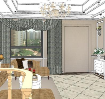 欧式客厅室内SU模型下载_sketchup草图大师SKP模型