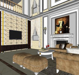 欧式奢华客厅装修SU模型下载_sketchup草图大师SKP模型