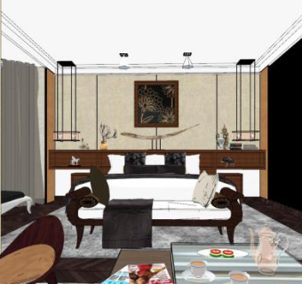 后现代卧室SU模型下载_sketchup草图大师SKP模型