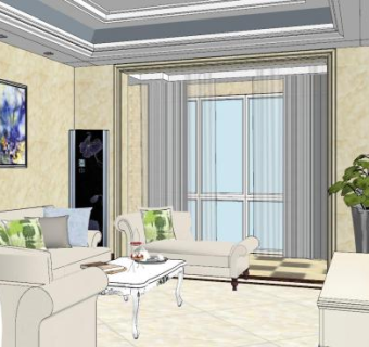 简欧客厅设计SU模型下载_sketchup草图大师SKP模型