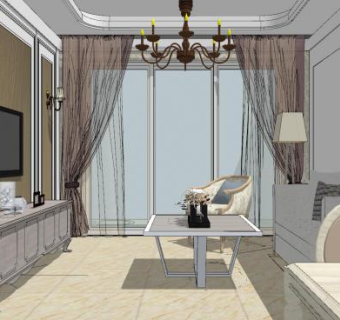 简欧清新客厅SU模型下载_sketchup草图大师SKP模型