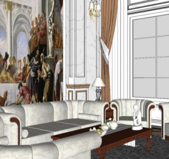 简欧奢华装饰客厅SU模型下载_sketchup草图大师SKP模型