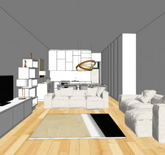 简约现代客餐厅SU模型下载_sketchup草图大师SKP模型