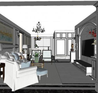 欧式客厅软装设计SU模型下载_sketchup草图大师SKP模型