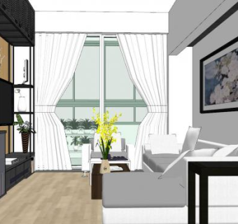 简约现代客厅设计SU模型下载_sketchup草图大师SKP模型