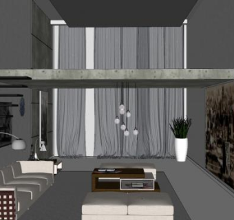 现代高级灰客厅室内SU模型下载_sketchup草图大师SKP模型