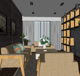 复古北欧客厅组合SU模型下载_sketchup草图大师SKP模型