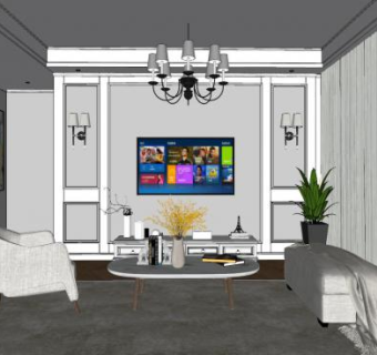 简欧客厅装修设计sketchup模型下载_sketchup草图大师SKP模型