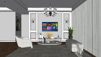 简欧客厅装修设计sketchup模型下载_sketchup草图大师SKP模型