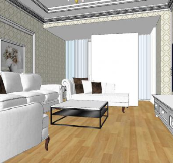 欧式客厅餐厅组合SU模型下载_sketchup草图大师SKP模型