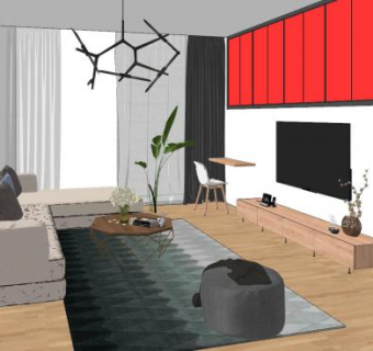 简欧客厅家装SU模型下载_sketchup草图大师SKP模型