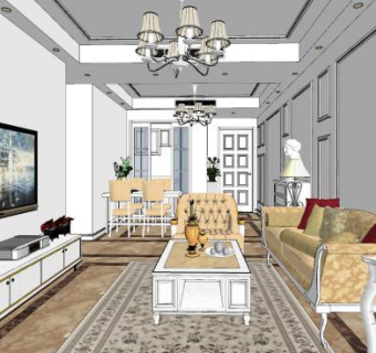 简欧客厅家具SU模型下载_sketchup草图大师SKP模型