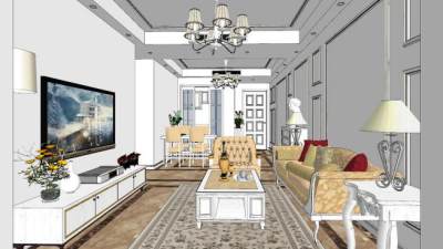 简欧客厅家具SU模型下载_sketchup草图大师SKP模型