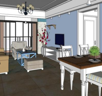 地中海客厅SU模型下载_sketchup草图大师SKP模型