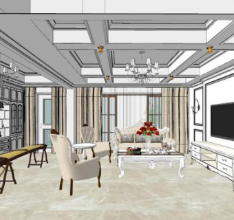 欧式客餐厅家装SU模型下载_sketchup草图大师SKP模型