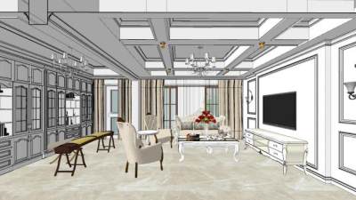 欧式客餐厅家装SU模型下载_sketchup草图大师SKP模型