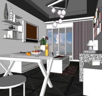 现代风格客厅家装设计SU模型下载_sketchup草图大师SKP模型