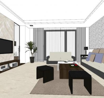 现代简约客厅组合SU模型下载_sketchup草图大师SKP模型