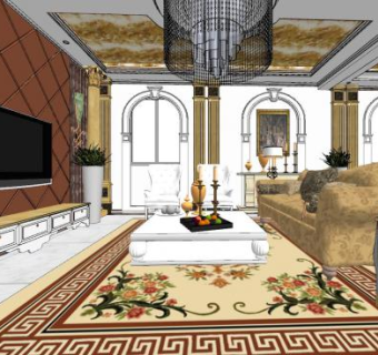 欧式奢华客厅SU模型下载_sketchup草图大师SKP模型