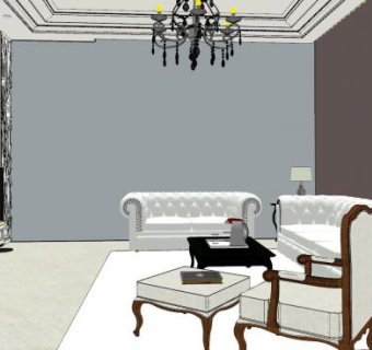 欧式客餐厅设计SU模型下载_sketchup草图大师SKP模型