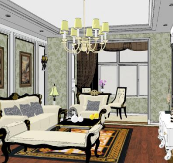 欧式新古典客厅SU模型下载_sketchup草图大师SKP模型