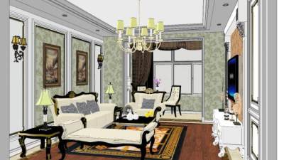 欧式新古典客厅SU模型下载_sketchup草图大师SKP模型