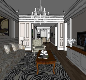 新欧式户型家装SU模型下载_sketchup草图大师SKP模型