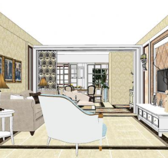 欧式田园客餐厅SU模型下载_sketchup草图大师SKP模型