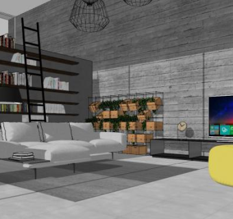 北欧高级灰客厅SU模型下载_sketchup草图大师SKP模型