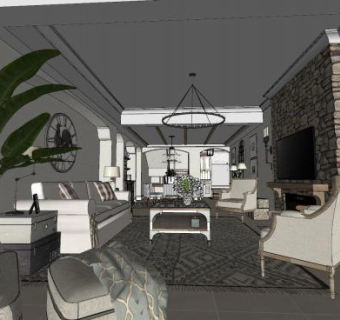 简欧家装客餐厅SU模型下载_sketchup草图大师SKP模型