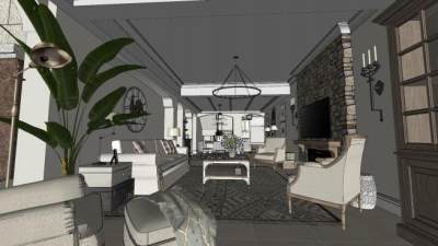 简欧家装客餐厅SU模型下载_sketchup草图大师SKP模型