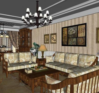 欧式新古典客餐厅SU模型下载_sketchup草图大师SKP模型