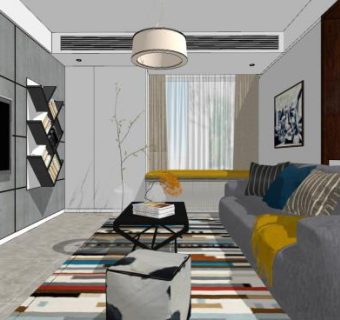 现代简欧风家装客厅SU模型下载_sketchup草图大师SKP模型