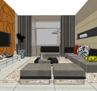 现代混搭风格家装室内SU模型下载_sketchup草图大师SKP模型