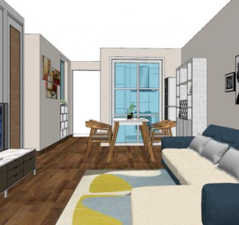 简约北欧家装户型SU模型下载_sketchup草图大师SKP模型